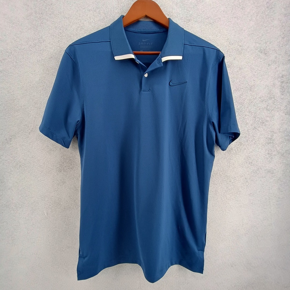 Nike Mens Polo Sz S Dri-FIT Standard Fit Short Sleeve Blue Polyester Spandex